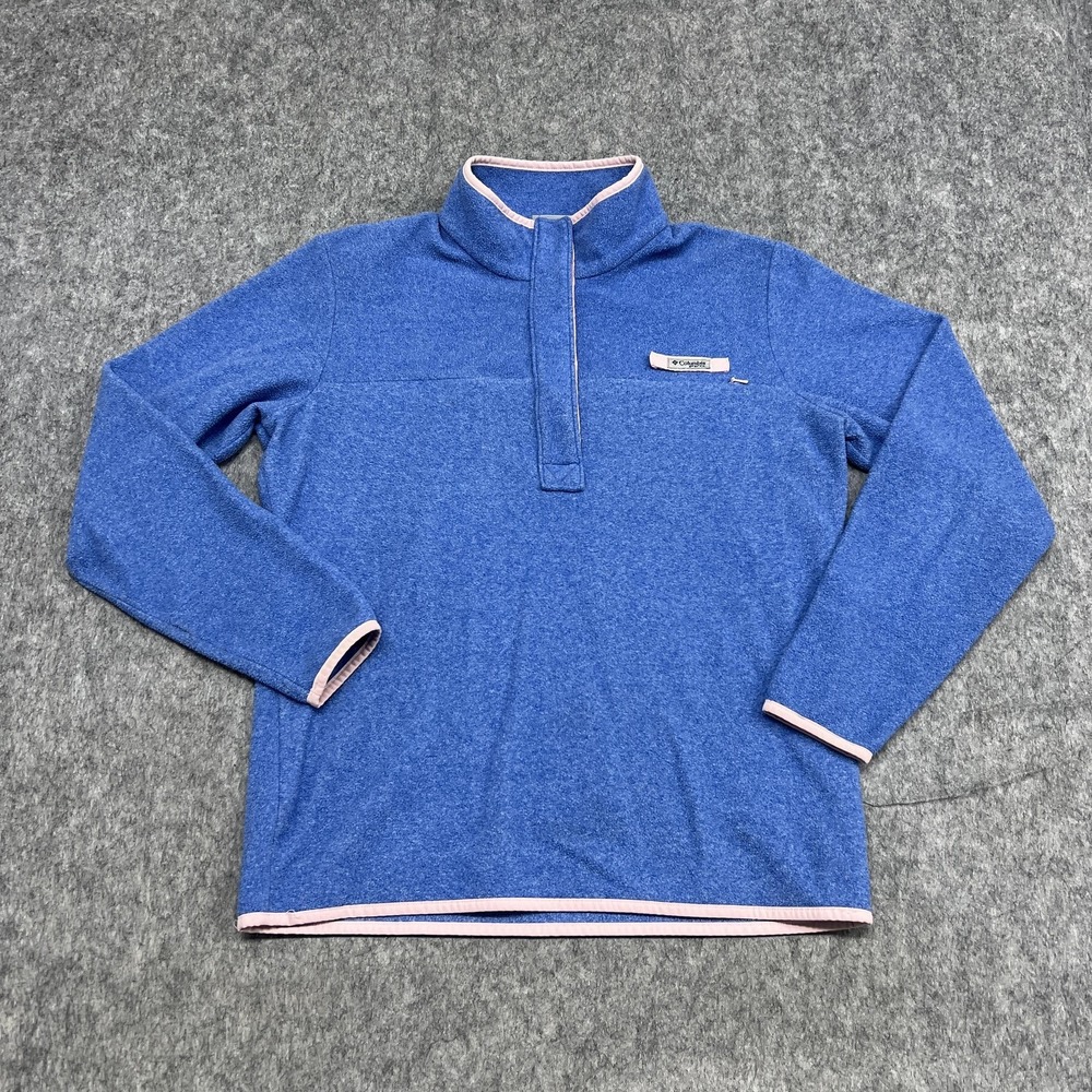 Columbia Pullover Womens Large Blue Pink Fleece Snap Neck Outdoor Sweatshirt